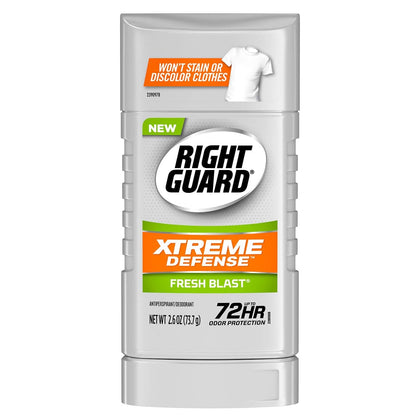 Right Guard Xtreme Defense Antiperspirant Deodorant Invisible Solid Stick, Fresh Blast, 2.6 Ounce  - 01700006808