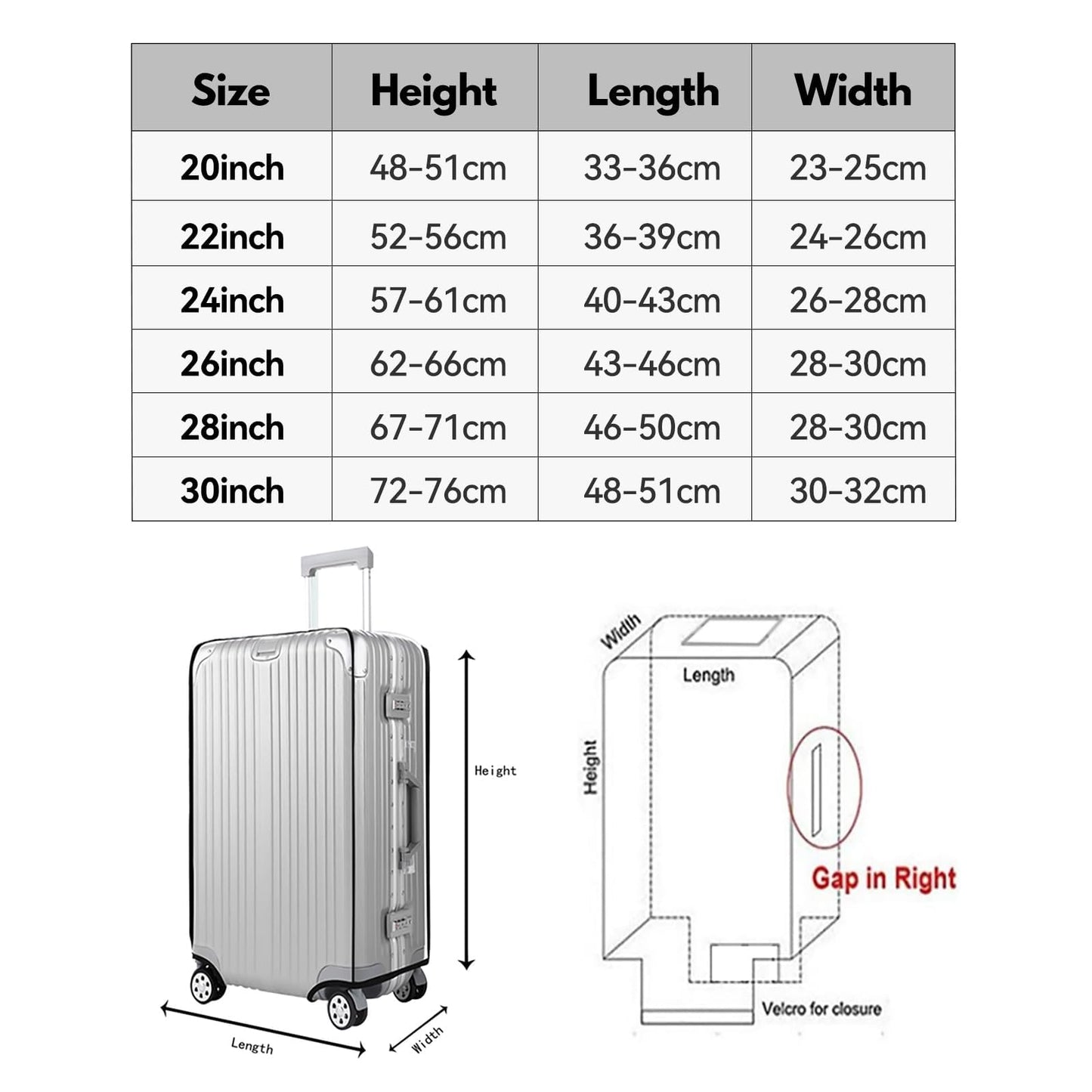 T Tersely Clear PVC Suitcase Cover Protectors 20/24/26/28/30 Inch Suitcase Covers for Luggage - Waterproof Dustproof and Anti-Scratch 20-30 Inch Luggage Cover (20inch) T Tersely
