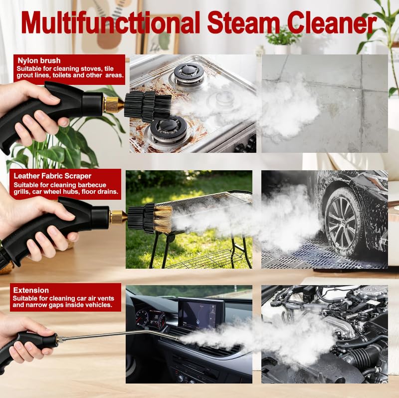 Steam Cleaner, Portable Pressurized Steamer for Cleaning with 14pcs Accessories, 6-Level Adjustable and 15s Heat-Up, Handheld Steam Cleaner for Home, Tile, Dirt, Grout, Grease, Car Detailing(Red) AULANK