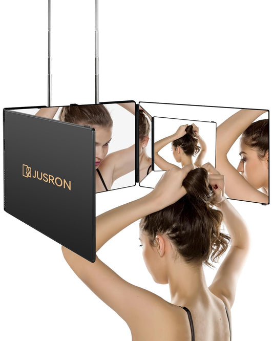 JUSRON 360 Viewing Angle Self Hair Cutting Mirror, Clear Anti-Fog HD Glass Ebuystt