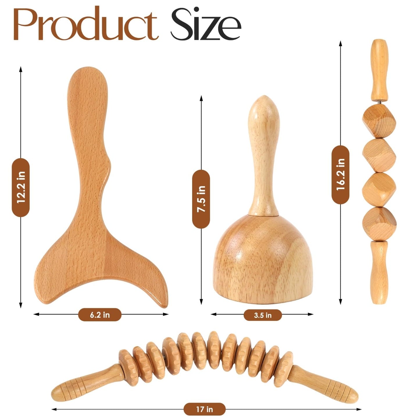 4 PCS Wood Therapy Massage Tools - Professional Maderoterapia Kit for Body Sculpting, Improving Circulation, and Muscle Relaxation YOOLZI
