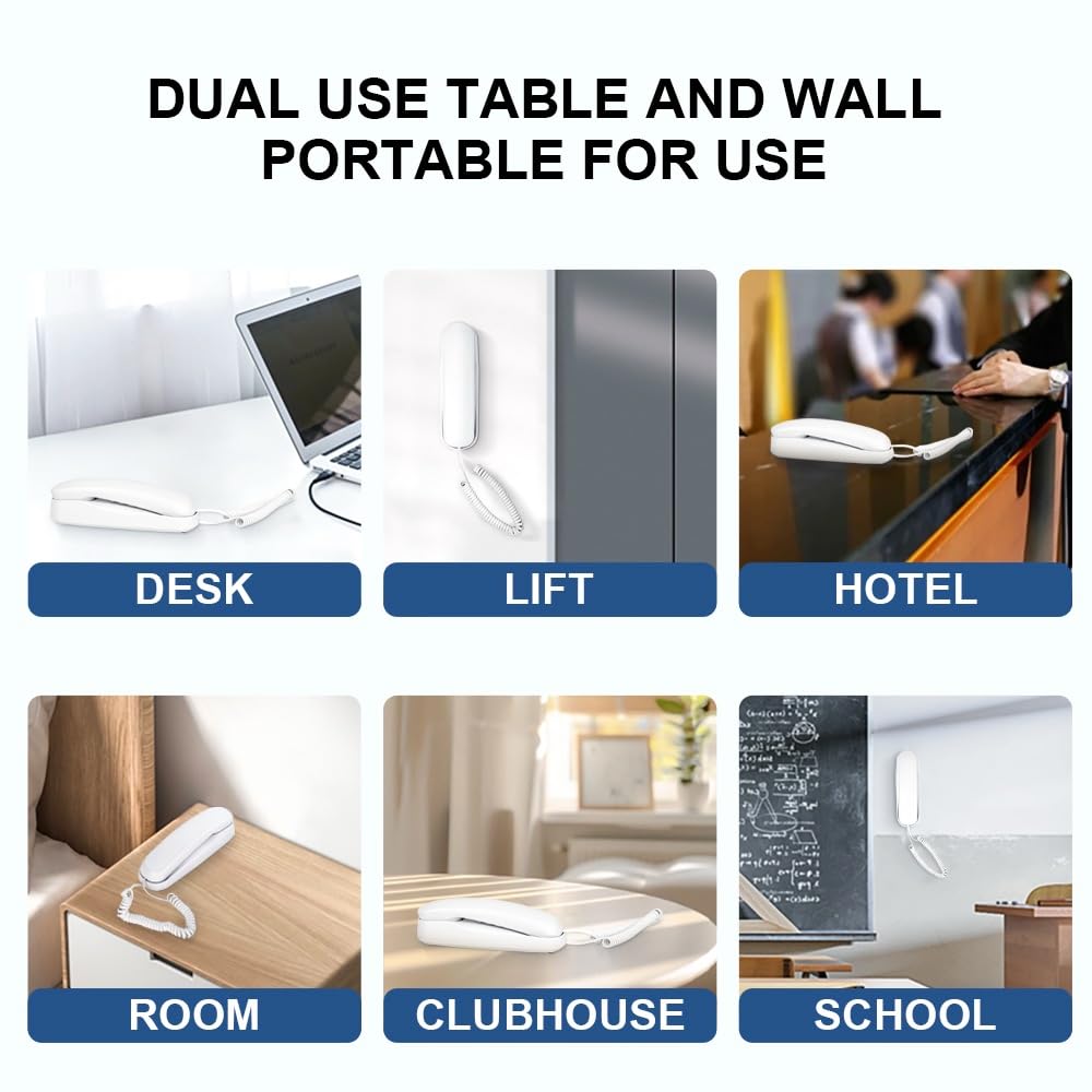 OF-990 Slimline Telephone Adjustable Volume Ringtone Wall-Mountable Basic Corded Telephone No AC Power Required, Corded Home Phone XLHTEE