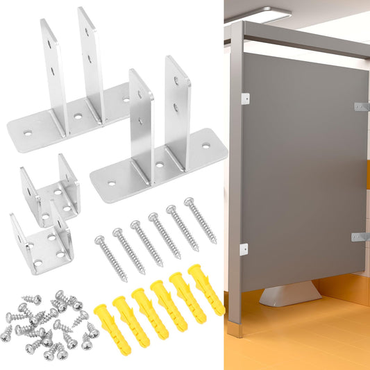 Blulu 4 Pcs Toilet Partition Panel Bracket Set 2-Ear Urinal Screen Brackets & U Shaped Brackets for 1 in. Panels with Fasteners Bathroom Stall Hardware for New installations or Repairs Blulu