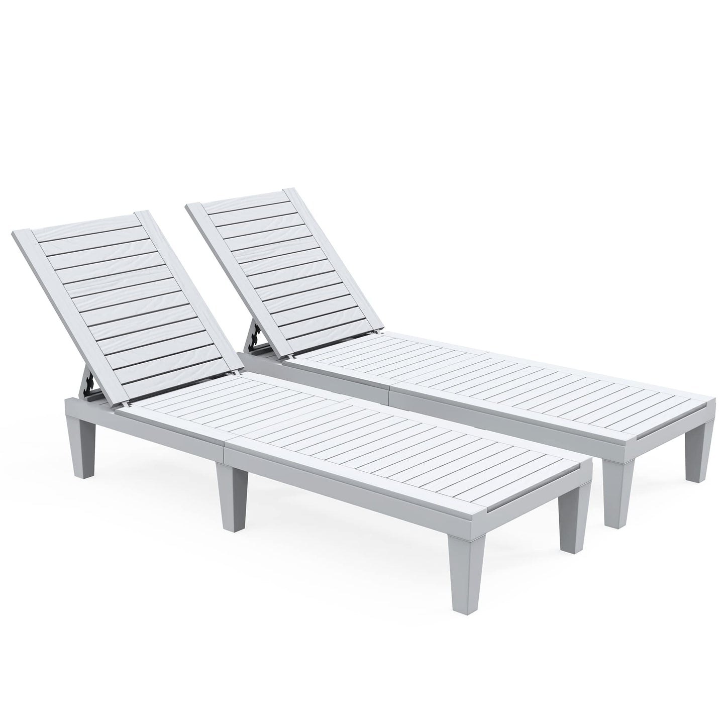 YITAHOME Chaise Outdoor Lounge Chairs Set of 2 with Adjustable Backrest, Sturdy Loungers for Patio & Poolside, Easy Assembly & Waterproof & Lightweight with 265lbs Weight Capacity, Grayish-White ebuys