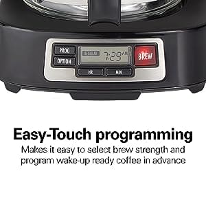 Hamilton Beach 5 Cup Compact Drip Coffee Maker with Programmable Clock, Glass Carafe, Auto Pause and Pour, Black & Stainless Steel (46111) ebuystt