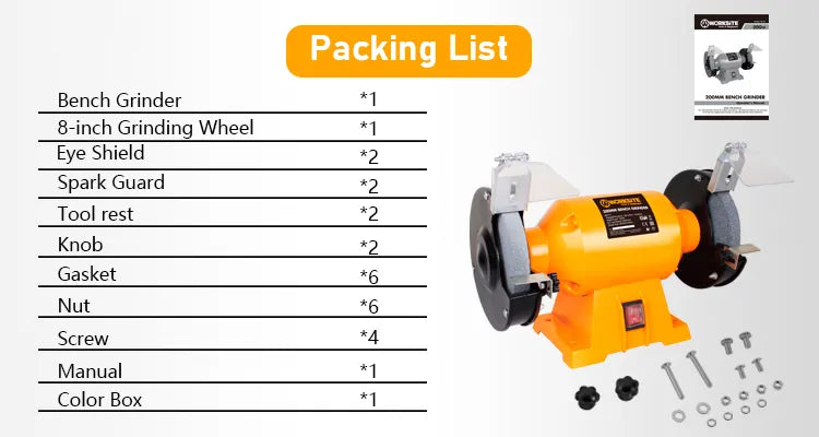 WORKSITE BENCH GRINDER 8INCHES/200MM - BG110-110V Worksite Power Tools