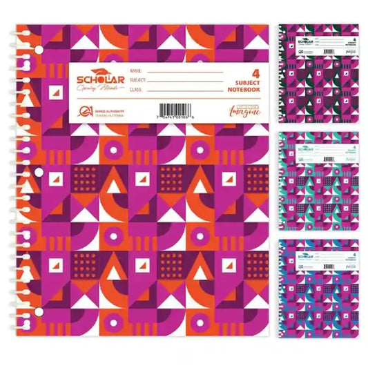 Scholar Spiral Notebook – Assorted Colors, 4 Subject Notebook - 70474100106 Pie's Variety Store