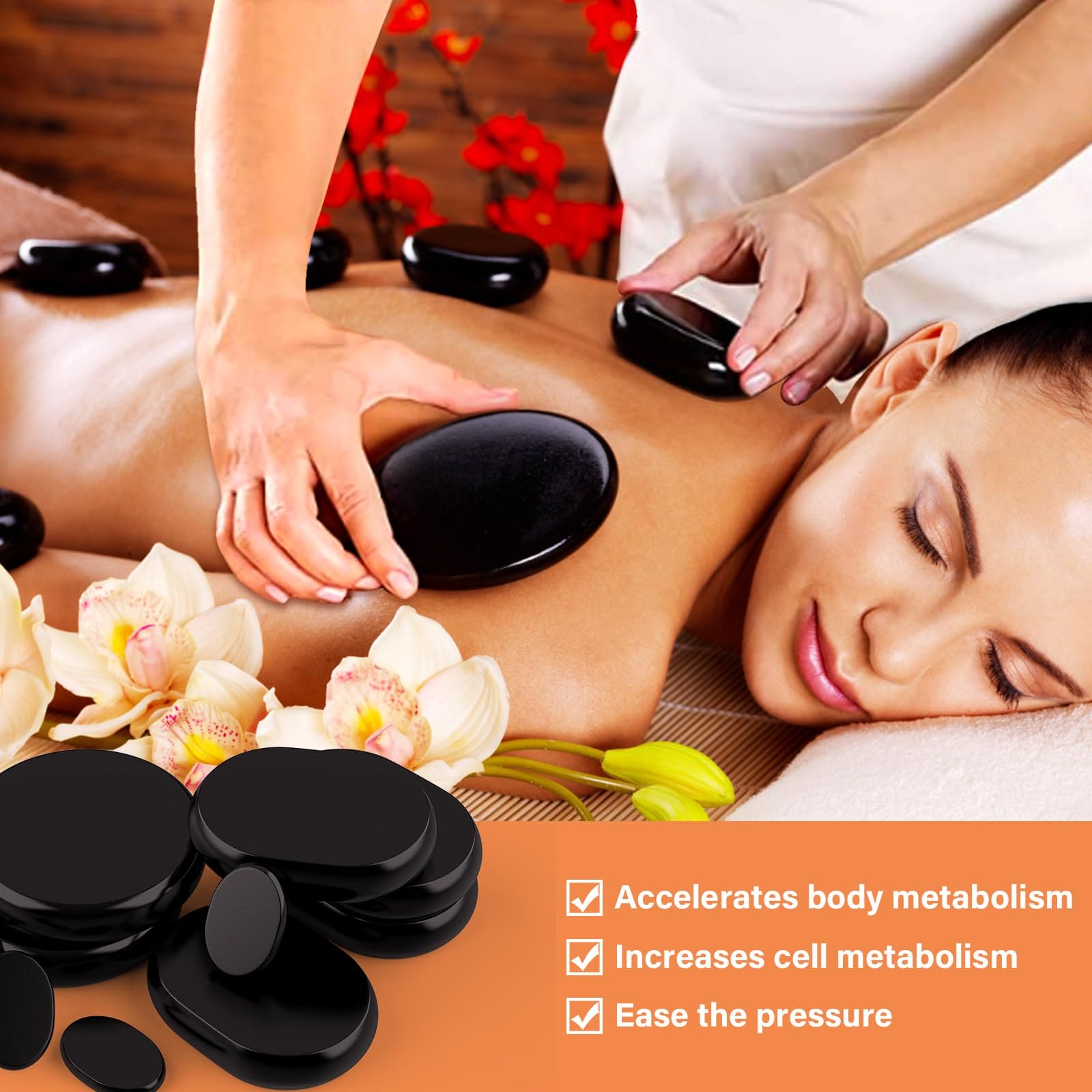 9Pcs Hot Stones Massage Set with Warmer, Professional or Home Spa Massage Hot Stones Kit, 4 Sizes Massage Stone for Full Body Relaxation and Pain Relief Pisleto