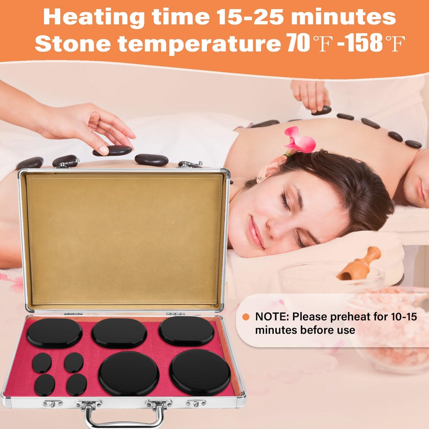 9Pcs Hot Stones Massage Set with Warmer, Professional or Home Spa Massage Hot Stones Kit, 4 Sizes Massage Stone for Full Body Relaxation and Pain Relief Pisleto