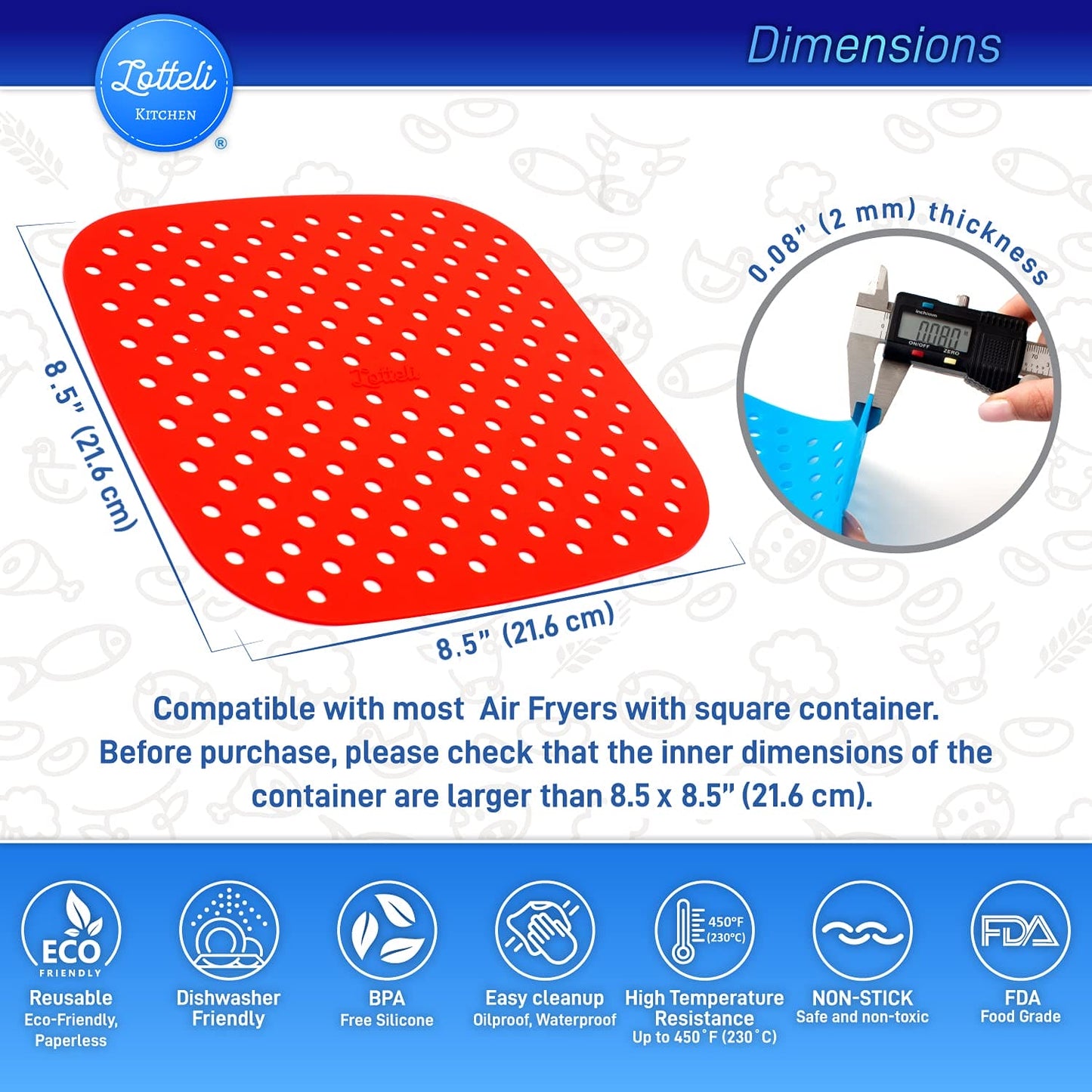 Reusable Silicone Air Fryer Liners with Air Fryer Magnetic Cheat Sheet, Easy Clean Air Fryer Accessories, Non Stick, AirFryer Accessory Parchment Paper Replacement (Square 8.5") ebuys