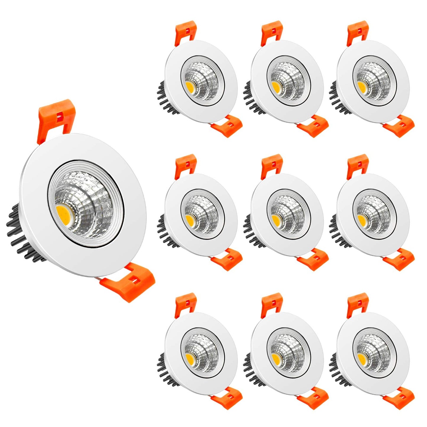 LightingWill 2inch LED Dimmable Downlight, 3W COB Recessed Ceiling Light, Daylight White 5500K-6000K, CRI80, 25W 220LM Halogen Bulbs Equivalent, White (10 Pack) LightingWill
