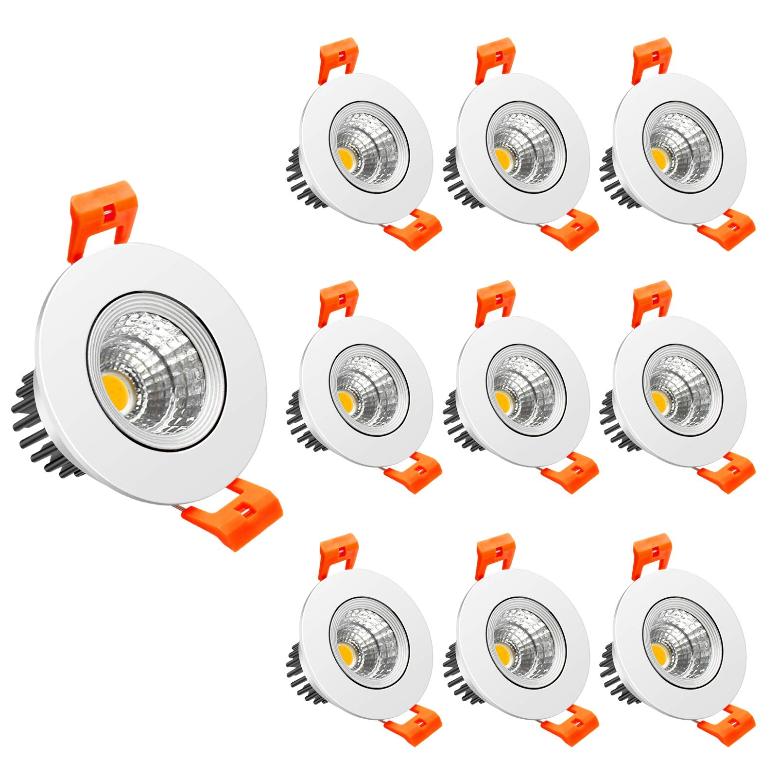 LightingWill 2inch LED Dimmable Downlight, 3W COB Recessed Ceiling Light, Daylight White 5500K-6000K, CRI80, 25W 220LM Halogen Bulbs Equivalent, White (10 Pack) LightingWill