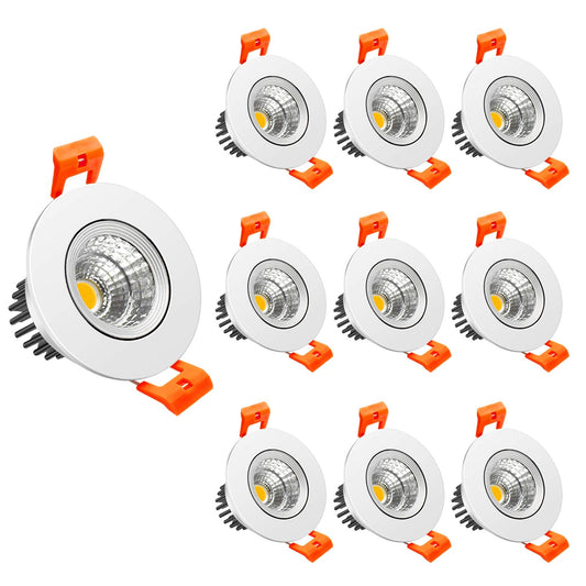 LightingWill 2inch LED Dimmable Downlight, 3W COB Recessed Ceiling Light, Daylight White 5500K-6000K, CRI80, 25W 220LM Halogen Bulbs Equivalent, White (10 Pack) LightingWill