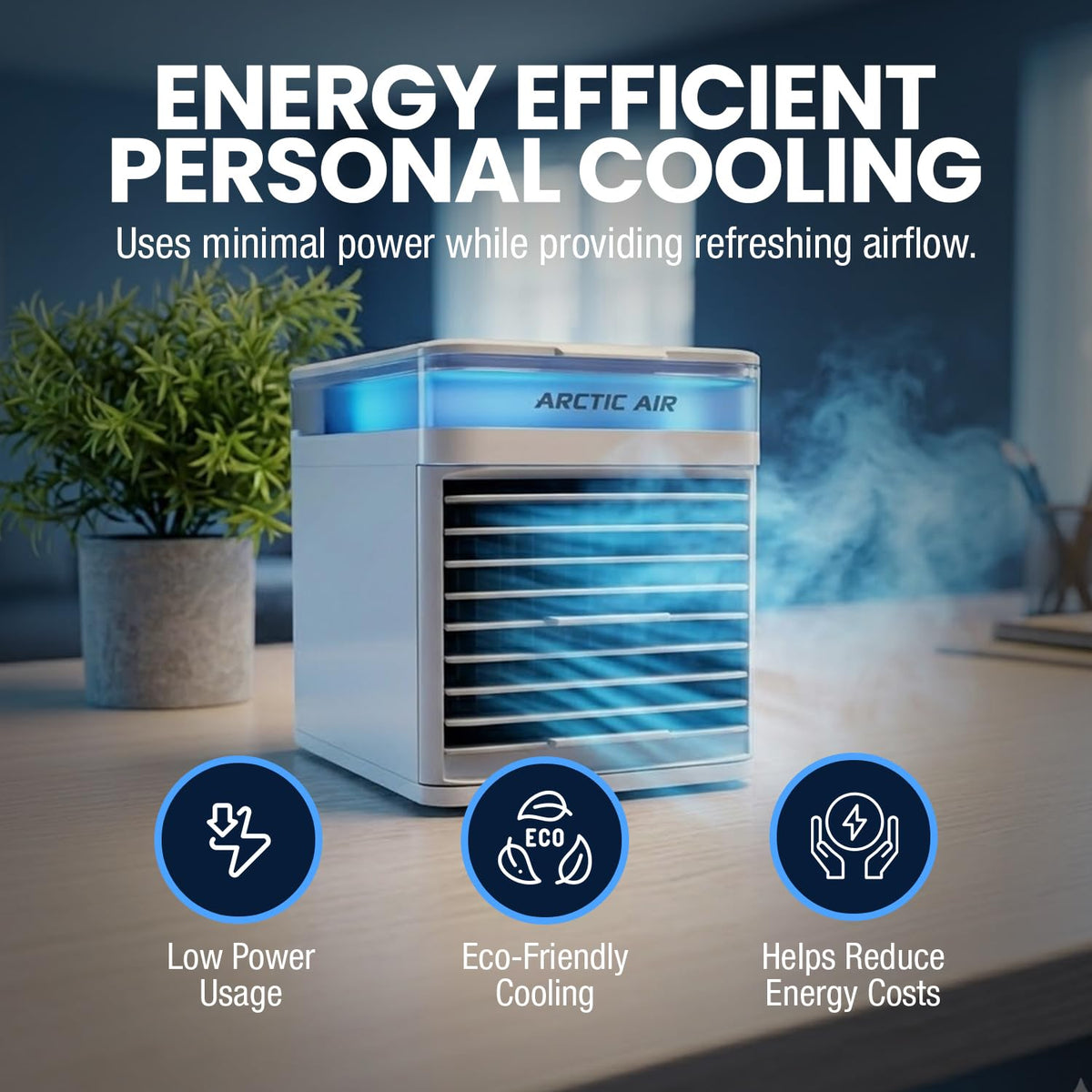 Arctic Air Pure Chill 2.0 Evaporative Air Cooler by Ontel - Powerful, Quiet, Lightweight and Portable Space Cooler with Hydro-Chill Technology For Bedroom, Office, Living Room & More,Blue Arctic Air