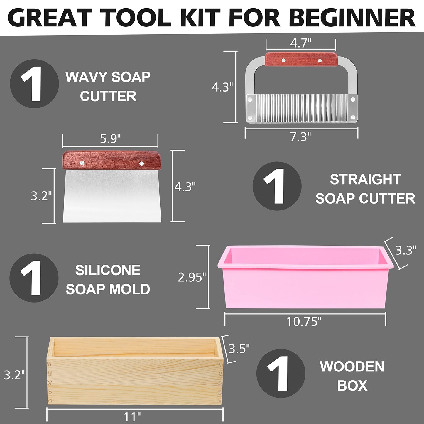 LERYKIN Rectangular Soap Mold Kit with Cutter- 42oz Flexible Silicone Loaf Soap Mold with Wood Box, Stainless Steel Wavy & Straight Scraper for Homemade Craft Soap Making Supplies-B09KY9X268 ebuys
