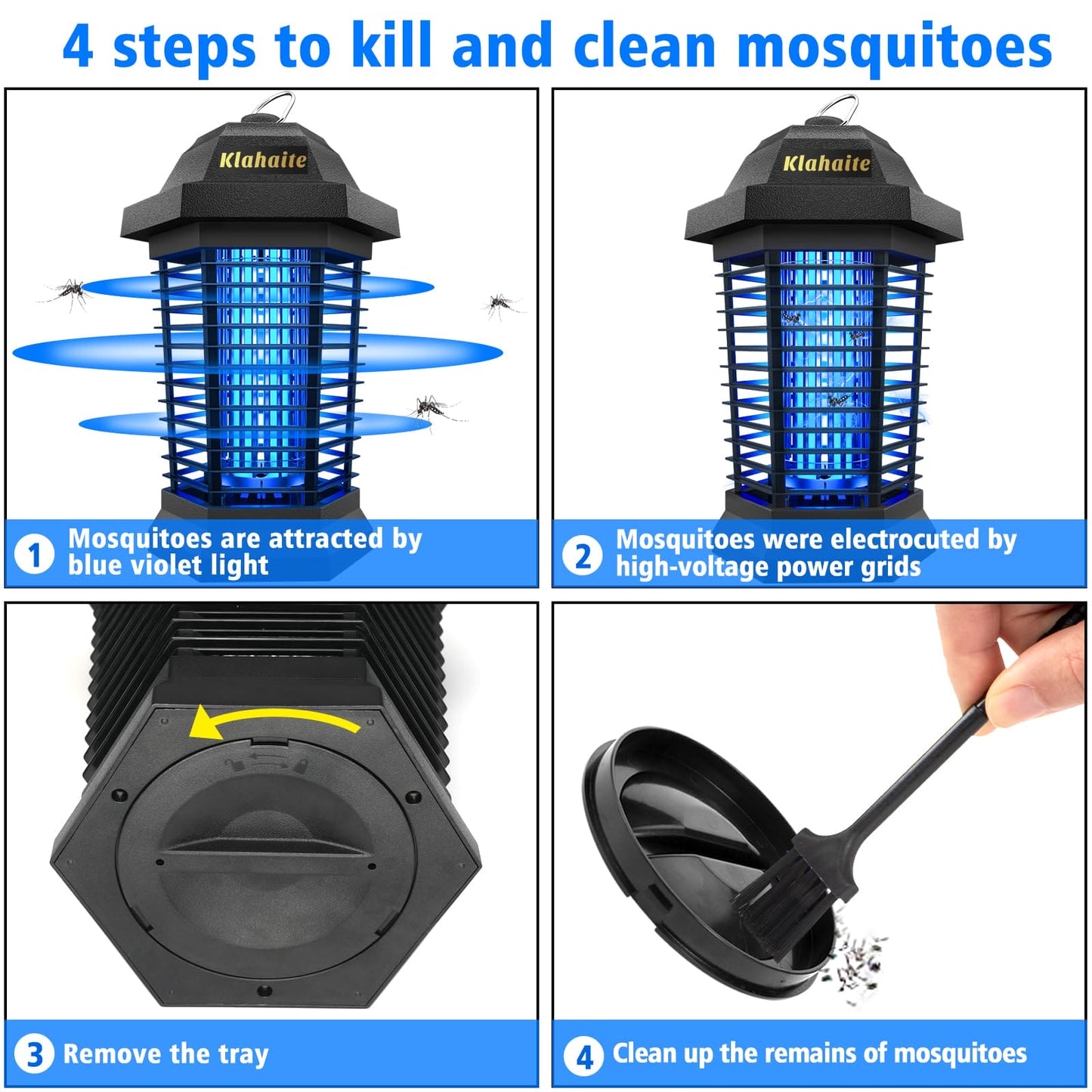 Klahaite Bug Zapper Outdoor, Mosquito Zapper, Fly Traps Fly Zapper,Mosquito Repellent Outdoor Patio and Backyard Covers 1/2 Acre, 4200V Powerful Grid, ABS Fireproof Plastic Outer Klahaite
