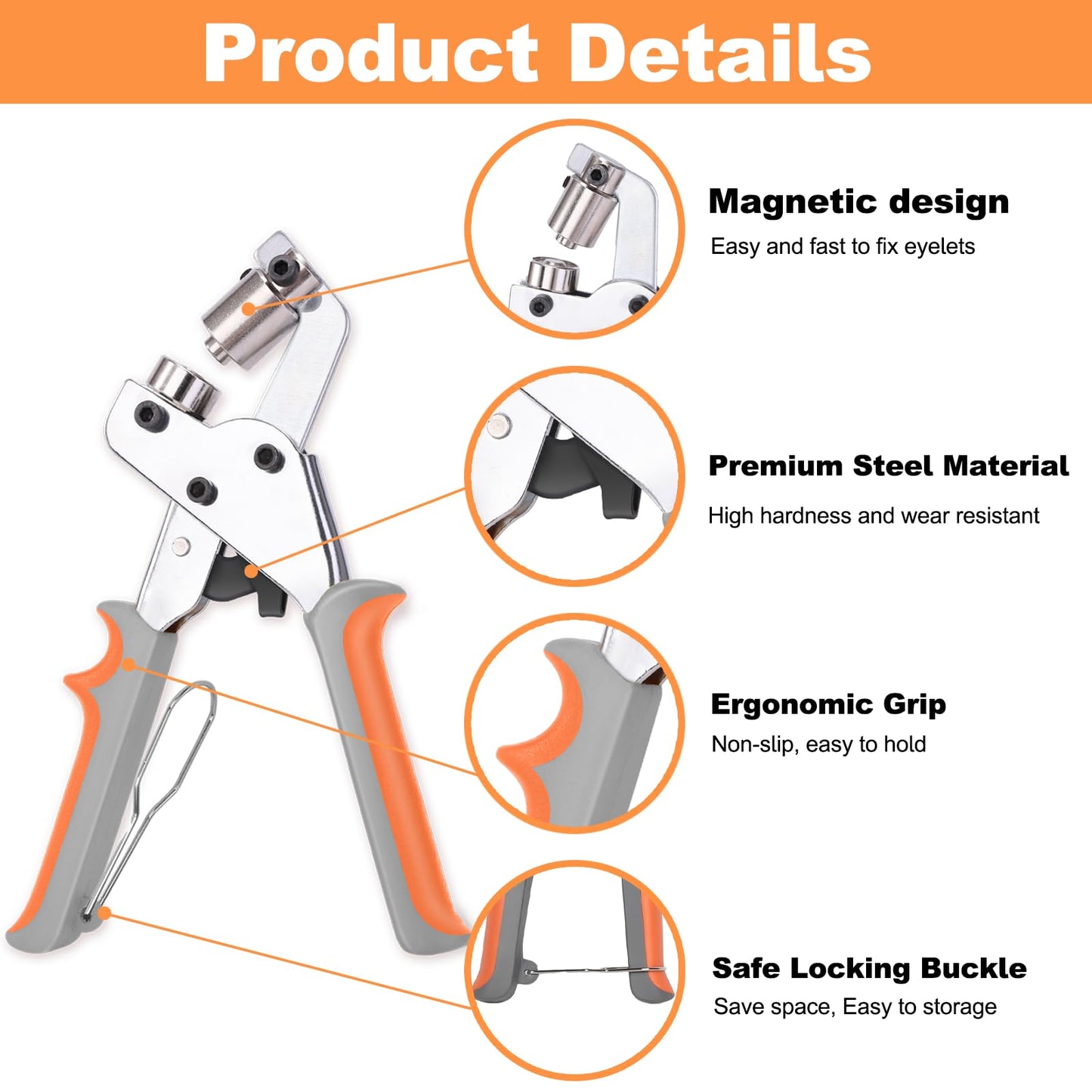 ZAPSIFOU Grommet Tool Kit with 200 Sets 3/8 Inch 10mm Grommets, Heavy Duty Grommet Kit, Grommets Pucher with Hole Punch and Eyelets, Eyelet Pliers Kit for Tarp, Fabric, Banner, Canvas, Leather ZAPSIFOU