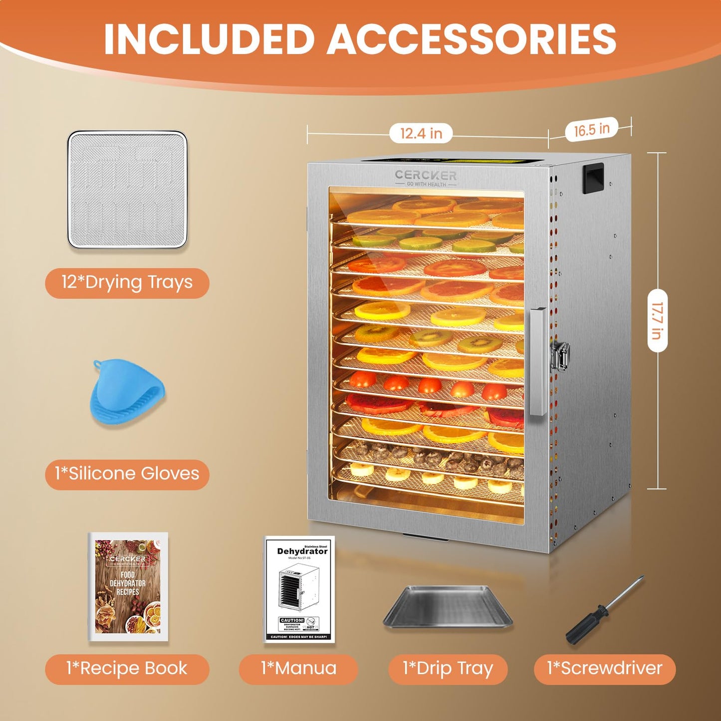 Food-Dehydrator Machine 12 Stainless Steel Trays, 10.9ft² Meat Dehydrator for Jerky, 800W Dryer for Herbs, 190ºF Temperature Control,24H Timer,Powerful Drying Capacity for Fruits,Yogurt Cercker