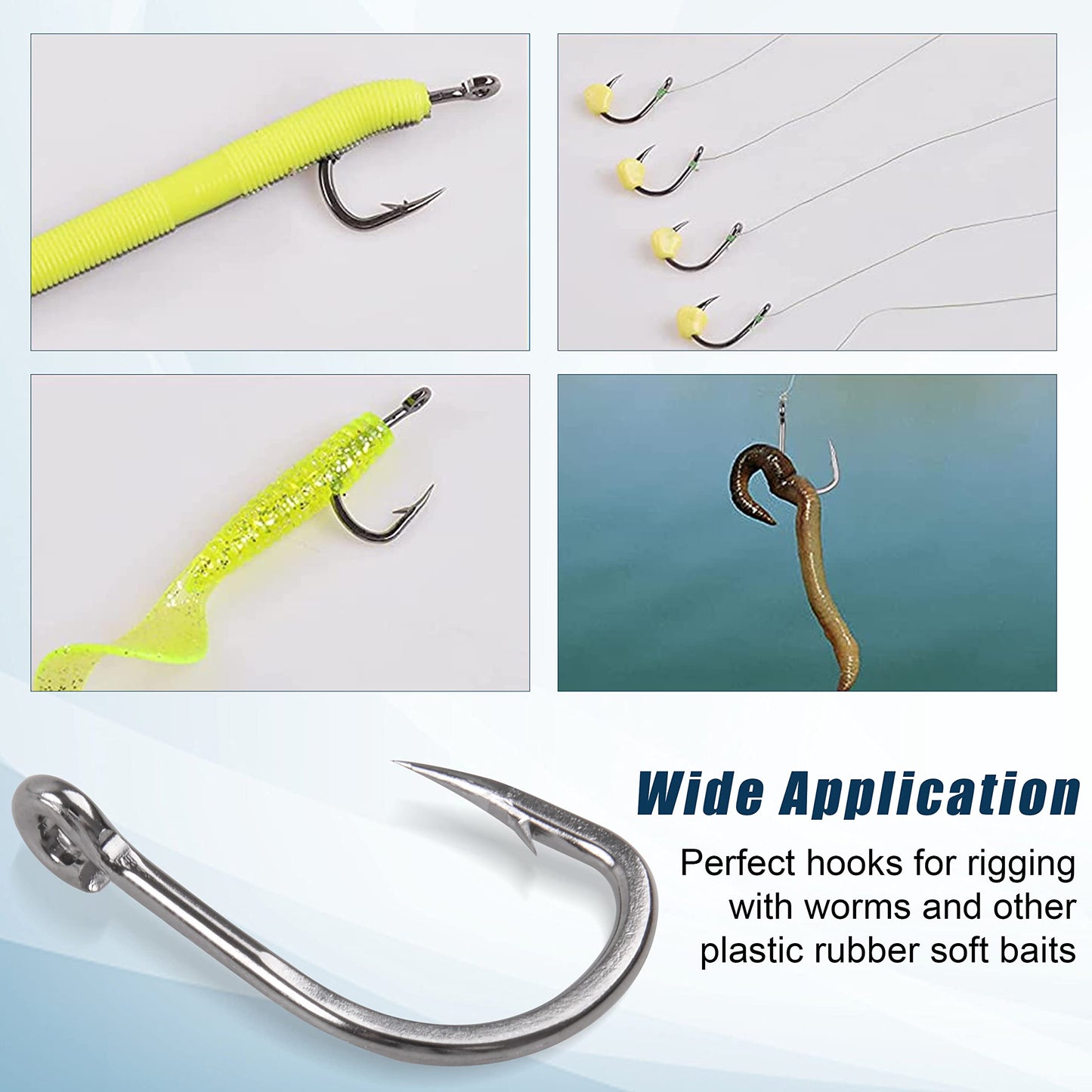 Saltwater Live Bait Fishing Hooks- 35pcs Inline Circle Hooks Catfish Bait Fish Hooks 2X Strong Stainless Steel Hooks for Big Game Fishing 1/0-12/0 SILANON
