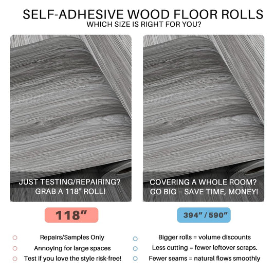 auxua Woodgrain Vinyl Floor Roll, 11.8" x 118", Quick‑Apply Peel & Stick auxua