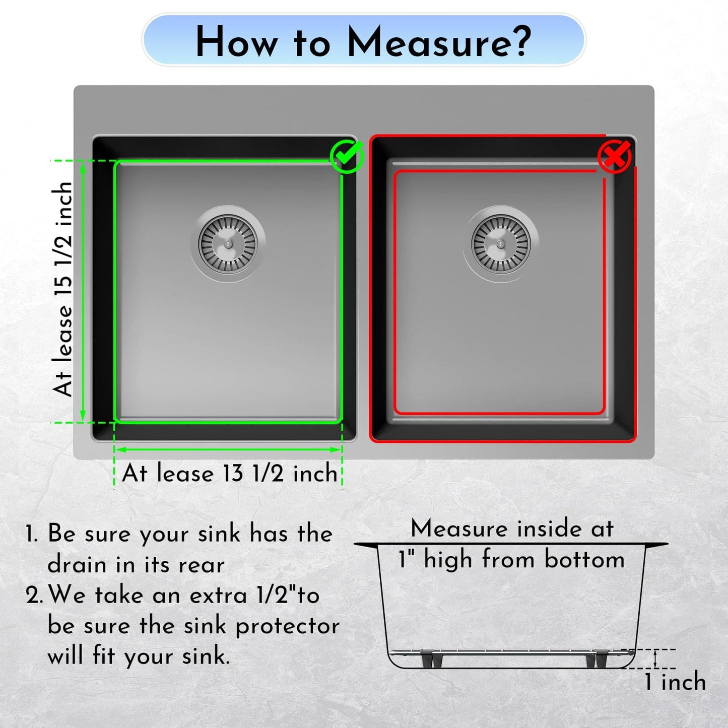 DPZM 2Pack 15" x 13" Stainless Steel Sink Protectors for Kitchen Sink, Sink Grate for Bottom of Kitchen Sink, Metal Sink Grates with Strainers, Rear Drain for Double Sink Protectors with Corner Radius DPZM
