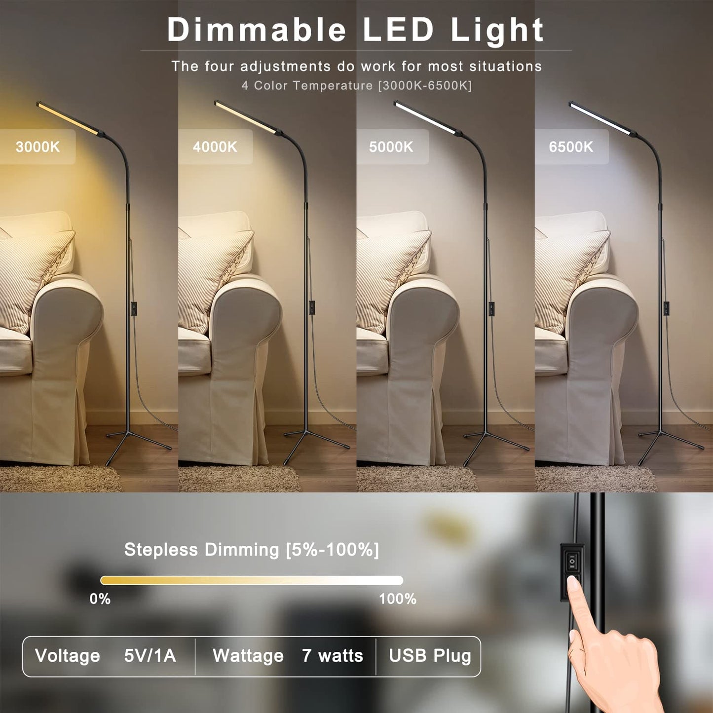 EBEST Led Floor Lamp for Eyelash Extensions Craft Task Floor Standing Light Adjustable Gooseneck Dimmable lash LED Lamp for Facial Spa Salon Makeup EBEST