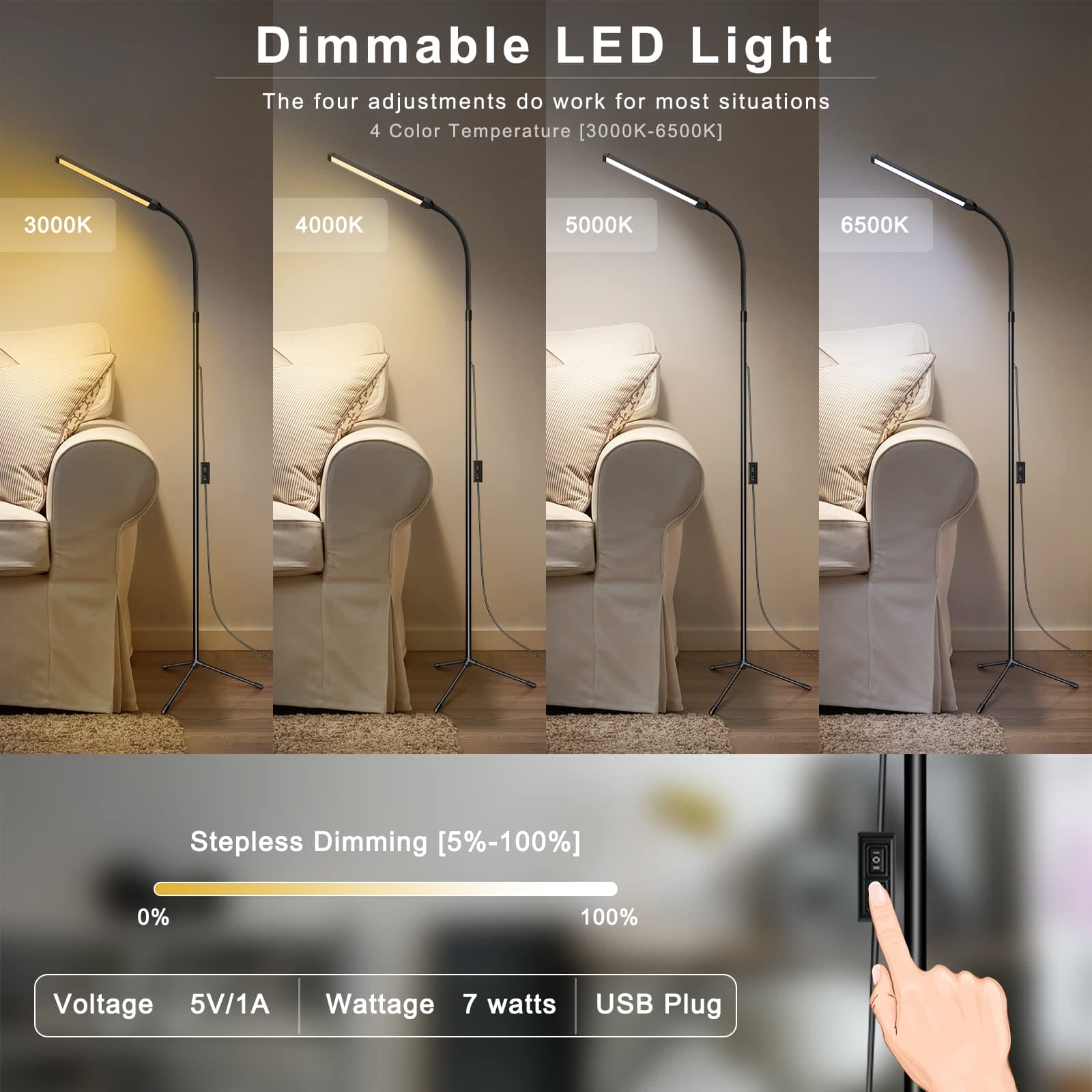 EBEST Led Floor Lamp for Eyelash Extensions Craft Task Floor Standing Light Adjustable Gooseneck Dimmable lash LED Lamp for Facial Spa Salon Makeup EBEST