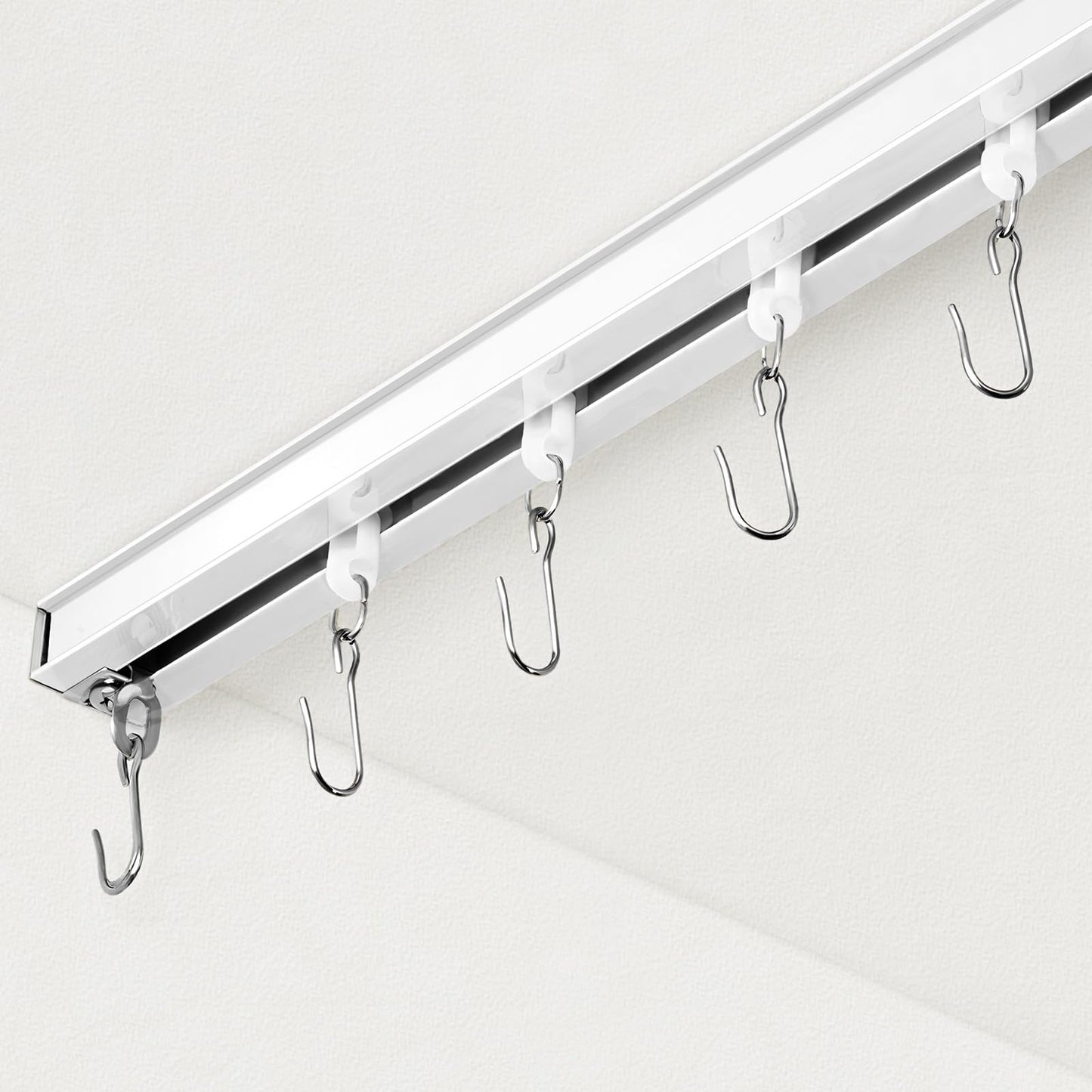 FELIDESIGN Curtain Track, Ceiling Curtain Track for Room Divider, Ceiling Mount Rail Set with Roller Hooks, White, 6ft - 9ft FELIDESIGN
