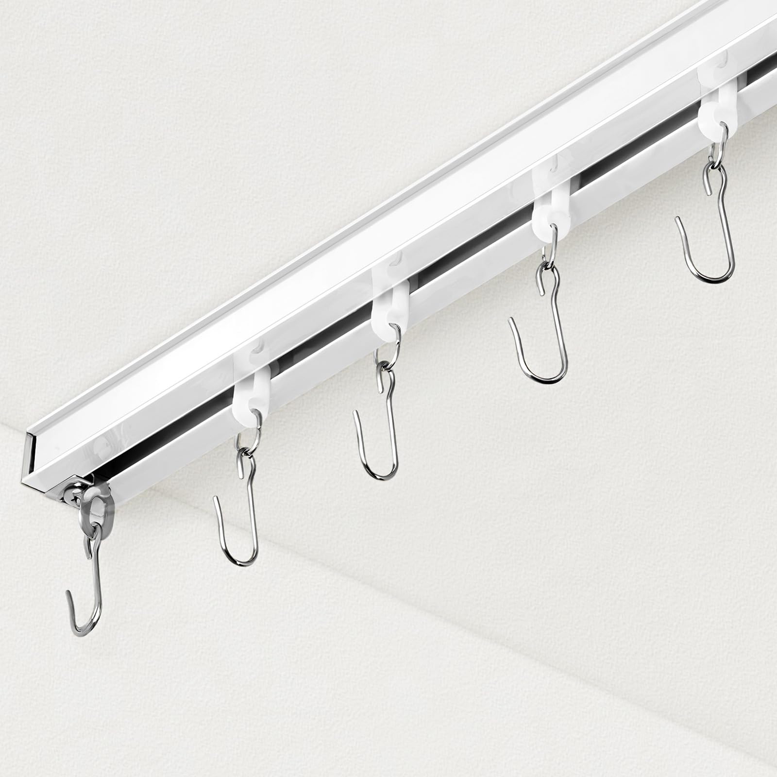 FELIDESIGN Curtain Track, Ceiling Curtain Track for Room Divider, Ceiling Mount Rail Set with Roller Hooks, White, 6ft - 9ft FELIDESIGN