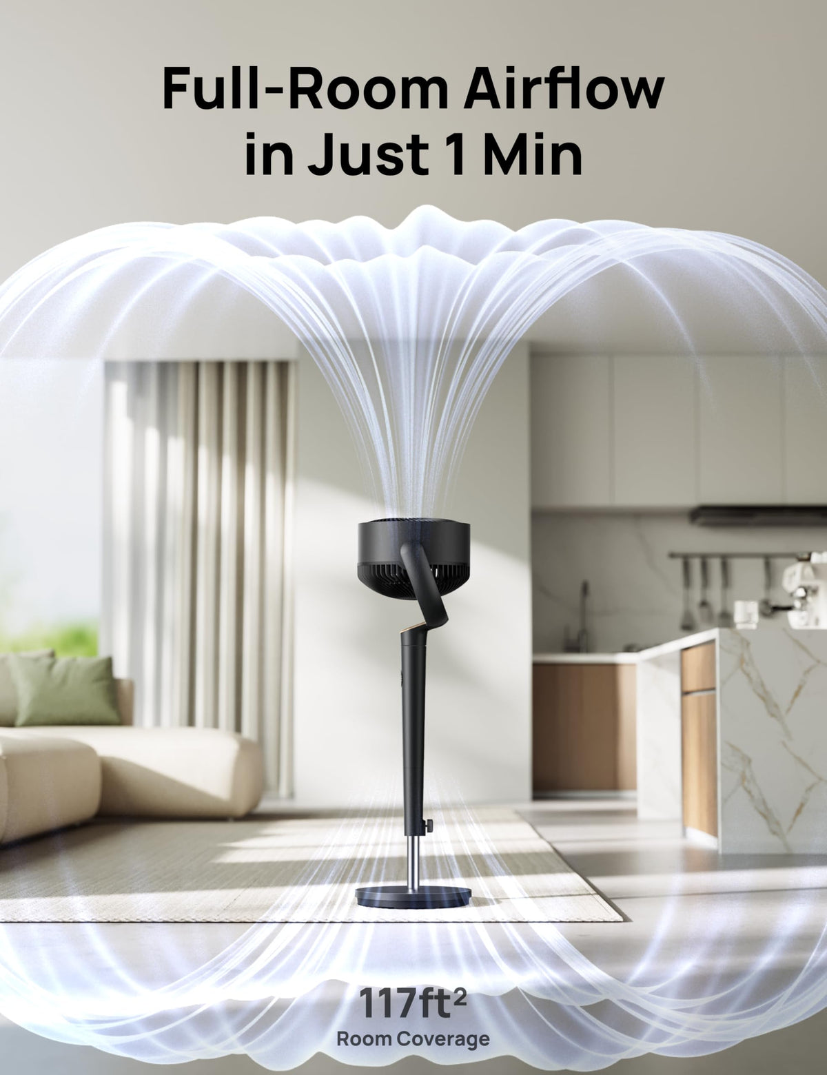 DREO Fan for Bedroom, 120° Oscillating Standing Fan, Quiet Floor Fan with DC Motor, Pedestal Fan for Room, 9 Speeds, 4 modes, 120° Manual Vertical, 37-42" Adjustable Height, 9H Timer, Dark Gray DREO