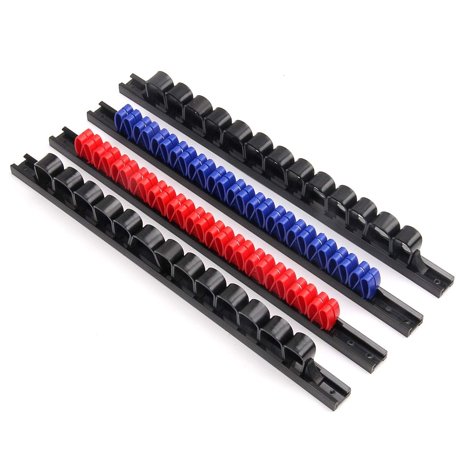 CASOMAN 4 pcs Screwdriver Organizer and Wrench Organizer, Hand Tool Holder, Plastic Rail Wrench Hanger with Clips CASOMAN