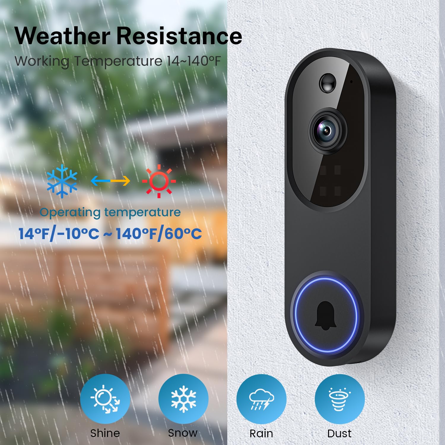 Guggre Doorbell Camera M52, Security Camera Outdoor/Indoor, 1080 HD with Night Vision, 4 Infrared Lights, 120° Wide View, Motion Detection Notification, Works with Smartphone, Wireless, Online Support Guggre