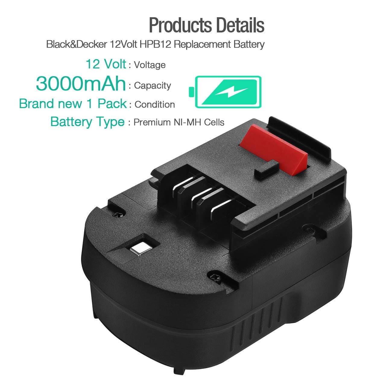 Powerextra Upgraded 12V 3700mAh NI-MH Replacement Battery Compatible with Black & Decker A1712 FS120B FSB12 HPB12 A12 A12-XJ A12EX FS120B FSB12 Powerextra
