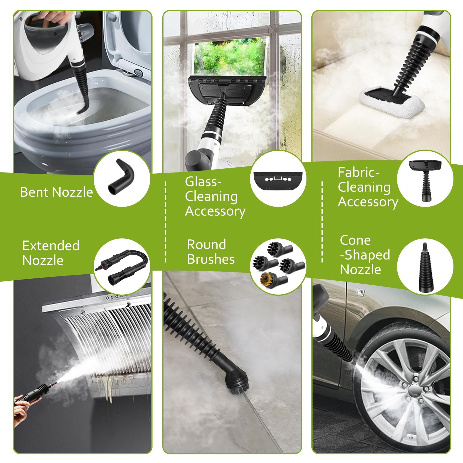 Pressurized Handheld Multi-Surface Natural Steam Cleaner with 12 pcs Accessories, Multi-Purpose Steamer for Home Use, Steamer for Cleaning Floor, Upholstery, Grout and Car (Grey) Phueut