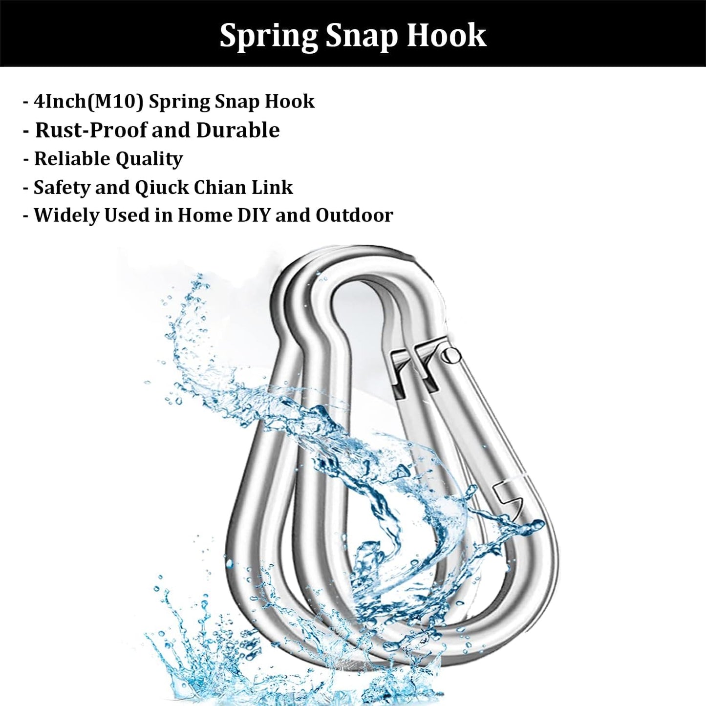 20Pcs 4” Safety Spring Snap Hook, M10 3/8" Carabiner Quick Link Snap Hooks for Camping Hiking, 770LBS Holding Capacity Heavy Duty Steel Carabiner Clip Buckle for Swing Hammock Gym Outdoor Yision