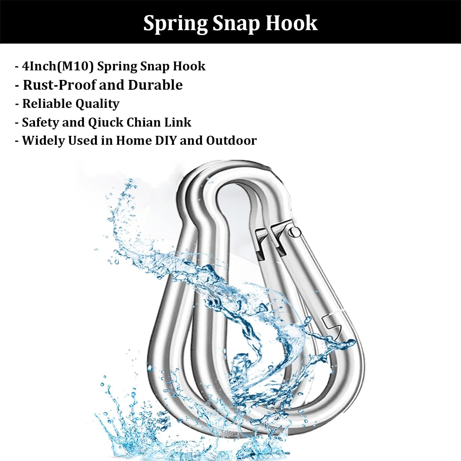 20Pcs 4” Safety Spring Snap Hook, M10 3/8" Carabiner Quick Link Snap Hooks for Camping Hiking, 770LBS Holding Capacity Heavy Duty Steel Carabiner Clip Buckle for Swing Hammock Gym Outdoor Yision