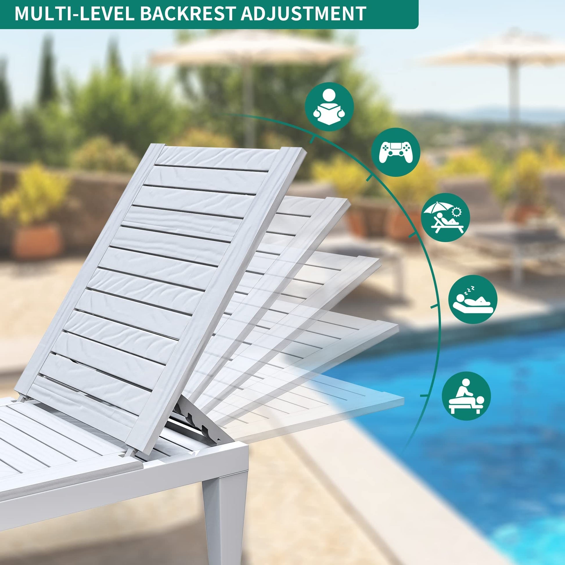 YITAHOME Chaise Outdoor Lounge Chairs Set of 2 with Adjustable Backrest, Sturdy Loungers for Patio & Poolside, Easy Assembly & Waterproof & Lightweight with 265lbs Weight Capacity, Grayish-White ebuys