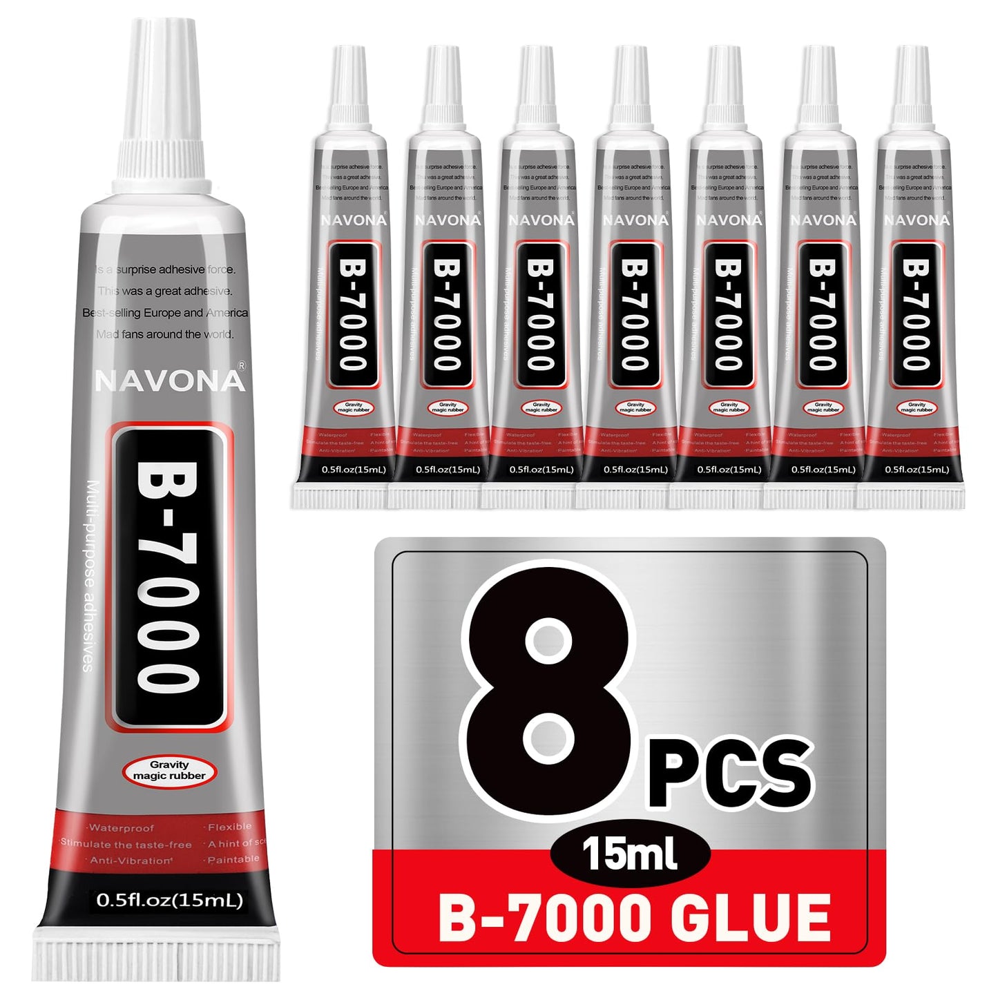 8 PCS 15ml B7000 Glue Clear with Precision Tip, Bedazzling Glue, Super Glues, Rhinestone Glue for Nail, Craft Glues, Jewelry Making, Nail Art, DIY, Makeup, Shoes Navona