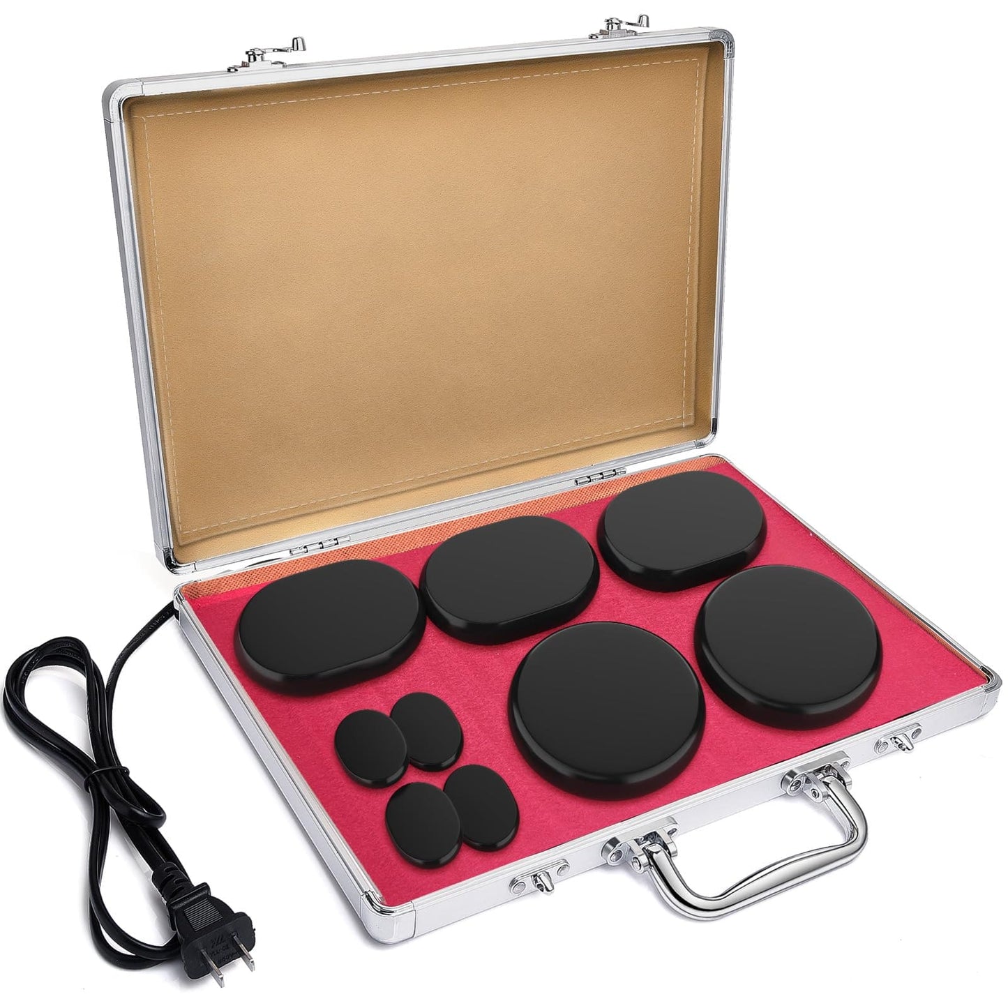 9Pcs Hot Stones Massage Set with Warmer, Professional or Home Spa Massage Hot Stones Kit, 4 Sizes Massage Stone for Full Body Relaxation and Pain Relief Pisleto