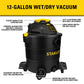 STANLEY 12 Gallon 5.5 Peak HP Wet/Dry Vacuum, 3 in 1 Shop Vacuum Blower,1-7/8"x6 Hose, Range for Garage, Carpet Clean, Workshop with Vacuum Attachments-SL18199P STANLEY
