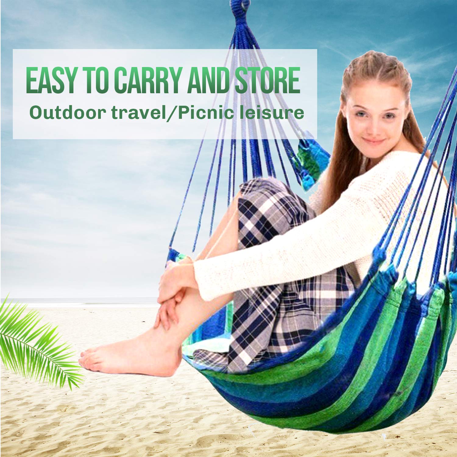 Hommtina Hammock Chair Hanging Rope Swing, Max 300 Lbs Hanging Chair with Pocket & Durability Perfect for Outdoor, Home, Bedroom, Patio, Yard (Pillows NOT Included,Green) Hommtina