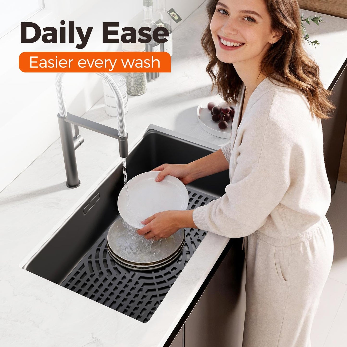 Snuggery Silicone Sink Protector for Kitchen Sink, 24"x12" Center Drain snuggery