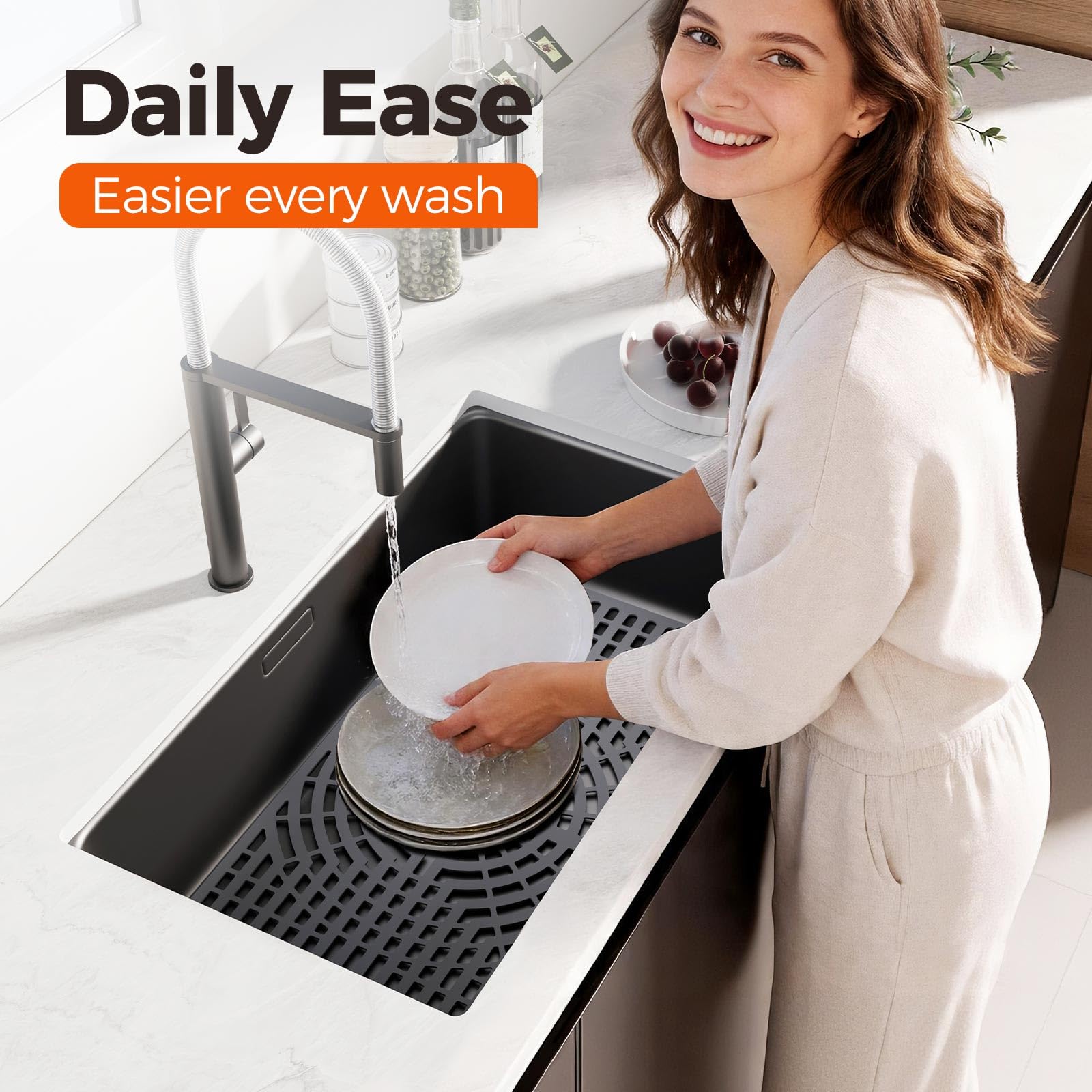 Snuggery Silicone Sink Protector for Kitchen Sink, 24"x12" Center Drain snuggery