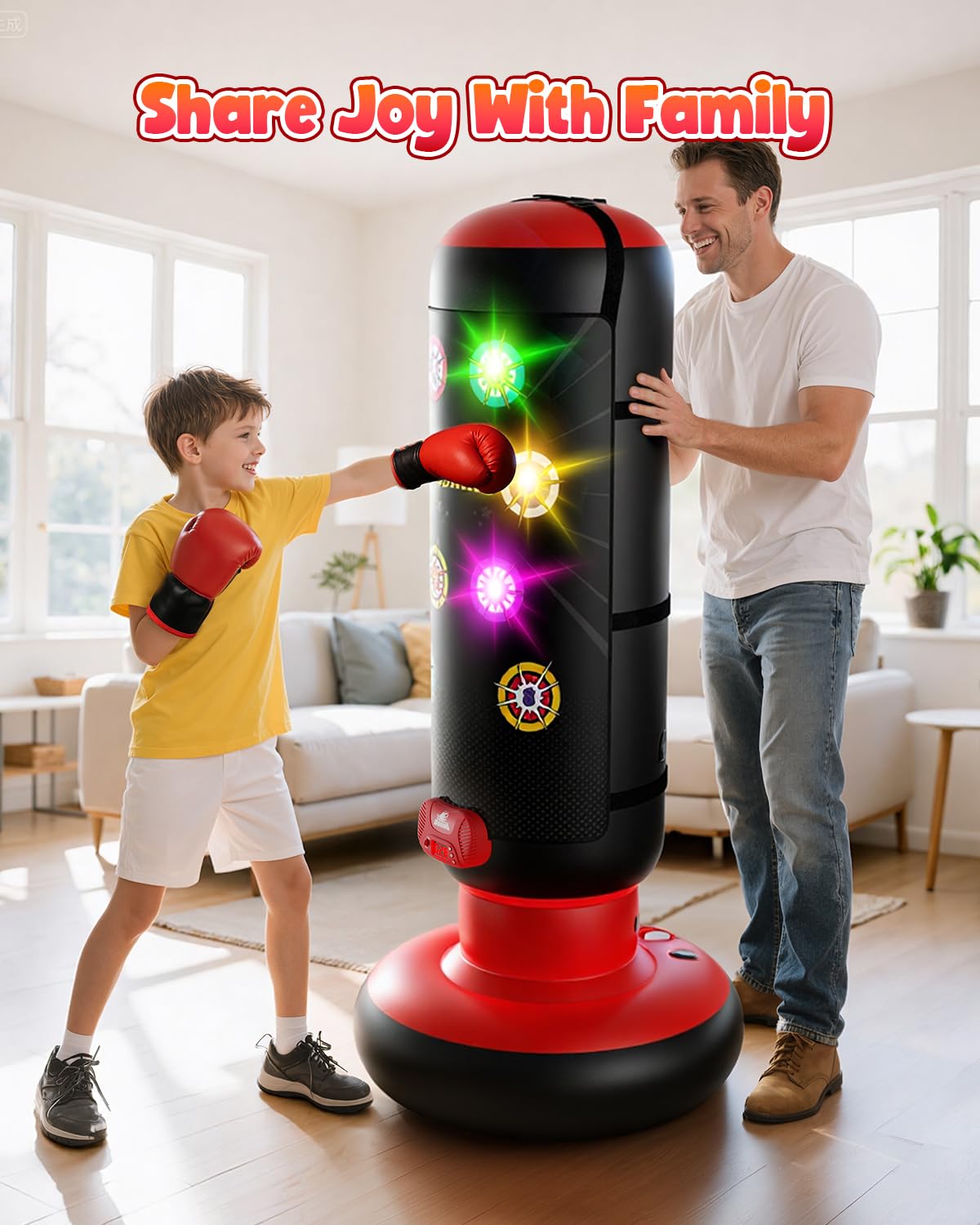 HopeRock Punching Bag for Kids, Boxing Set with Scoring, Light, Music, 4 Game Modes, Inflatable Boxing Bag with Gloves, Birthday Gifts Toys for 4-8-12 Years Old Boys (Patent Pending) HopeRock