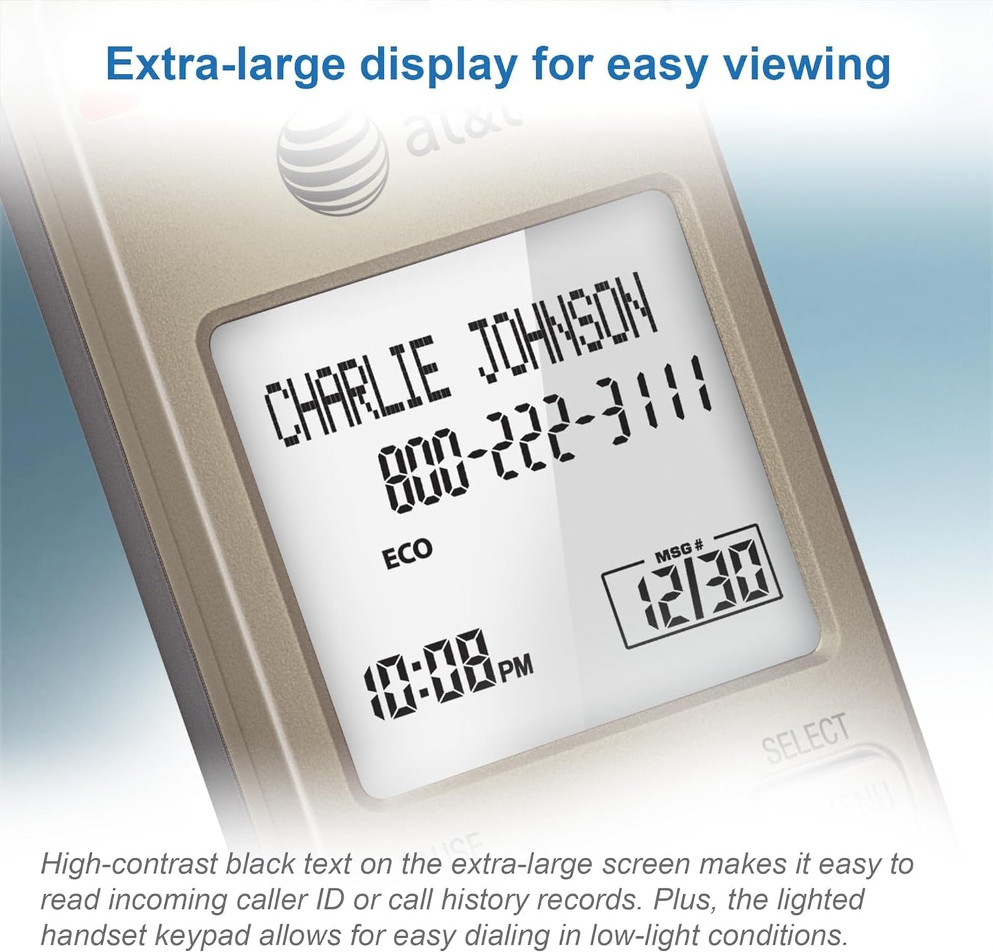 AT&T EL52313 3-Handset Cordless Phone with Answering System & Extra-large Backlit Keys, Light champagne, 3 Handsets AT&T