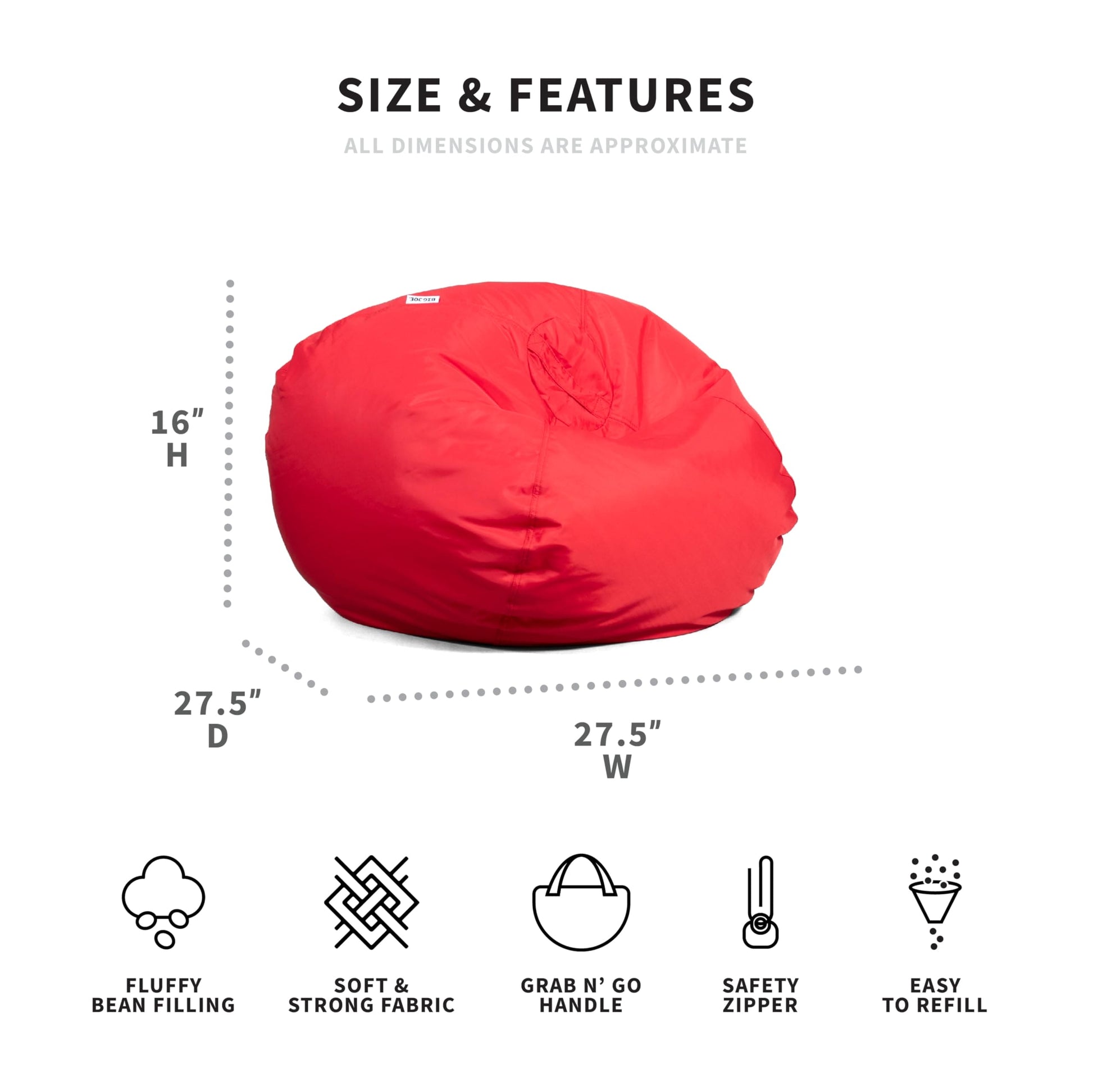 Big Joe Classic Bean Bag Chair, Red Smartmax, Durable Polyester Nylon Blend, 2 feet Round ebuys