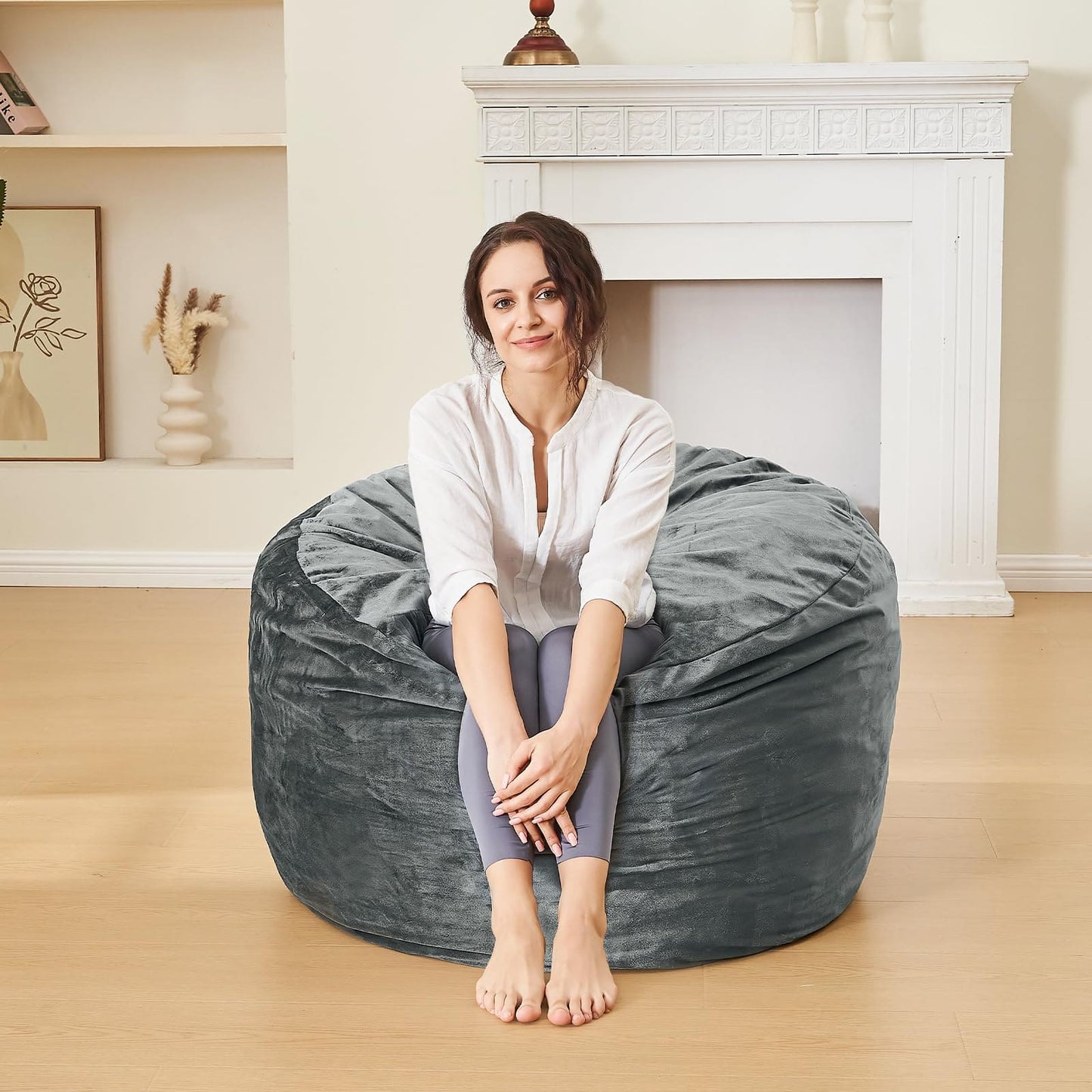Bean Bag Chairs for Adults - 3' Memory Foam Furniture BeanBag Chair - Kids/Teens Sofa with Soft Micro Fiber Cover - Round Fluffy Couch for Living Room Bedroom College Dorm - 3 ft, Grey ebuys