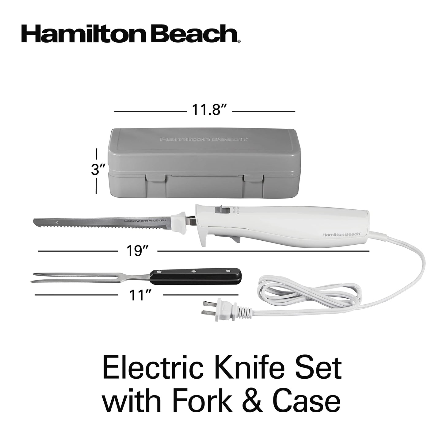 Hamilton Beach Electric Knife Set with Reciprocating Serrated Blades, Storage Case, Fork - For Carving Meats, Bread, Foam, More EBUYSTT