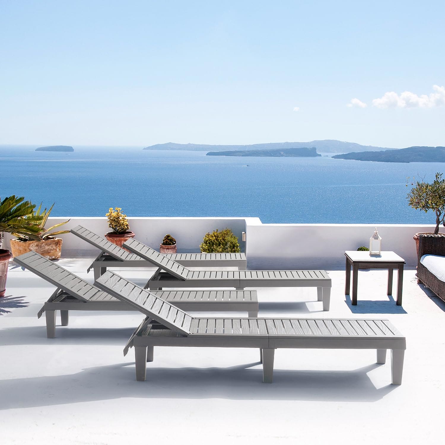 Nestl Patio Chairs - Waterproof Outdoor Chaise Lounge Chair, Set of 4 Adjustable Lawn Chairs, Lightweight Grey Chaise Lounge Outdoor ebuys