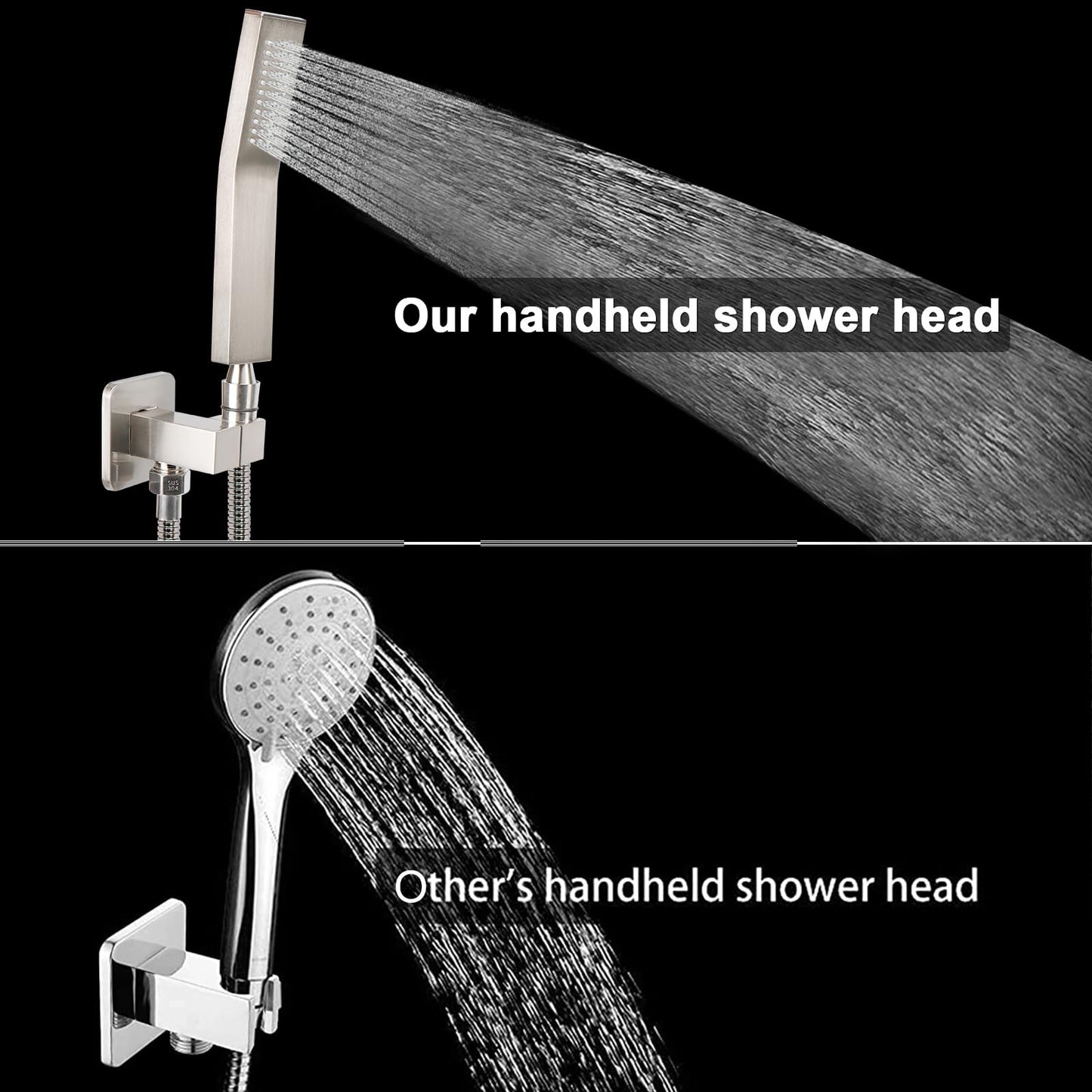 NearMoon Hand Held Shower Head, Luxury High Pressure Shower Kit with Wall Connector and Hose Set, for Bathroom Showering System Contemporary Square Style (Brushed Nickel) NearMoon